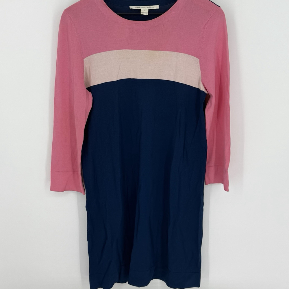 DVF Diane Von Furstenberg AINA Women Size L Stretch Colorblock Dress Sheath pink